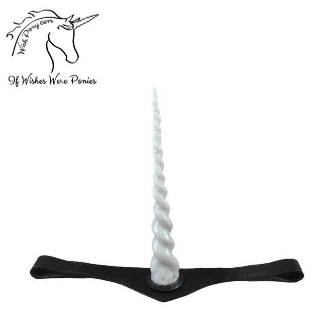Unicorn Browband™ Grey Unicorn Horn, Black Leather, Size 14" Large Pony