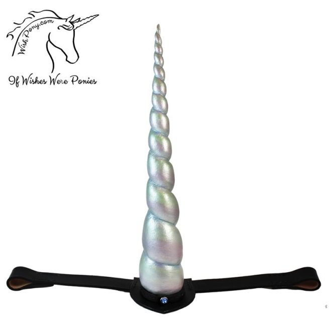 Grey Pearl Unicorn Horn on Leather Browband for Draft Horse and Warmblood