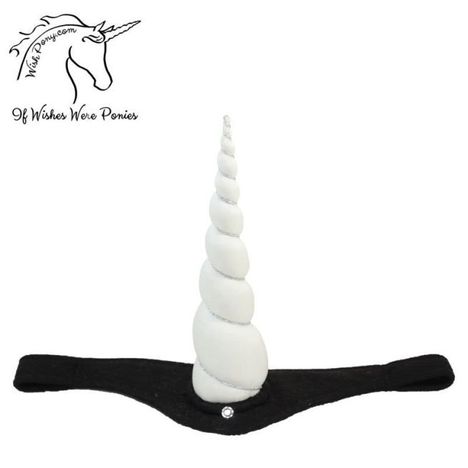 Ivory & Silver Contoured Unicorn Horn, Rhinestone, Black Unicorn Browband™ - Pony Size (Discounted)