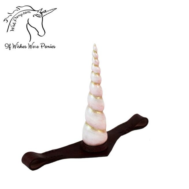Leather Unicorn Show Browband™ - Pink Pearl Horn, Brown Browband - Miniature Horse Size 11" - Image 3