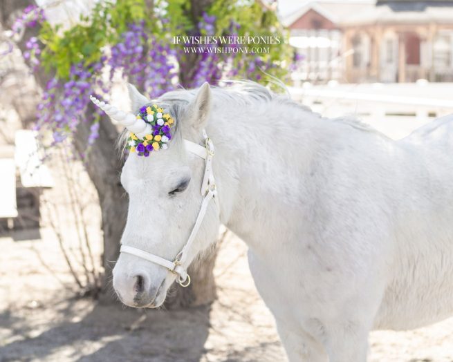 9" White Horn w/ Purple & Yellow Flowers Economy Unicorn Browband™ - Pick a Size 12"-15" Browband