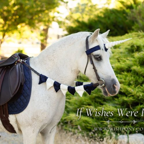 Navy Blue and Ivory Unicorn Browband™ Matching Rein Covers Set for Horse