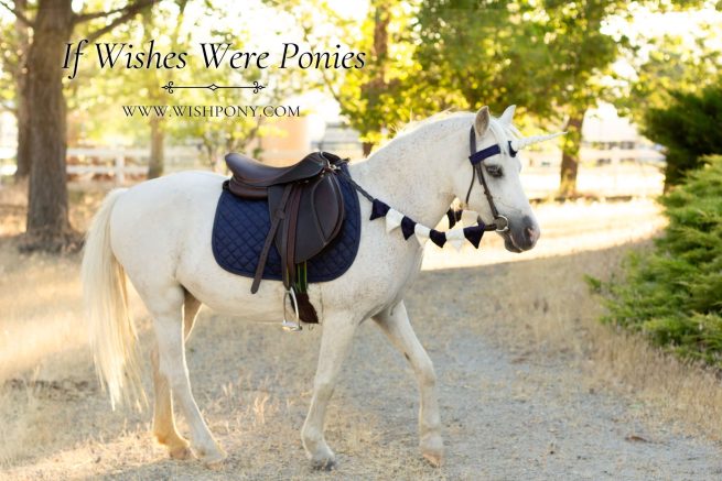 Navy Blue and Ivory Unicorn Browband™ Matching Rein Covers Set for Pony - Image 2